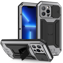 Load image into Gallery viewer, R-JUST Sliding Camera Shockproof Waterproof Dust-proof Metal + Silicone Protective Case with Holder, For iPhone 13 mini, For iPhone 13, For iPhone 13 Pro, For iPhone 13 Pro Max