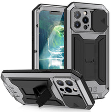 Load image into Gallery viewer, R-JUST Sliding Camera Shockproof Waterproof Dust-proof Metal + Silicone Protective Case with Holder, For iPhone 13 mini, For iPhone 13, For iPhone 13 Pro, For iPhone 13 Pro Max