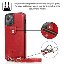 Load image into Gallery viewer, Shockproof PU Leather + TPU Protective Case with Card Slot &amp; Lanyard, For iPhone 13 mini, For iPhone 13, For iPhone 13 Pro, For iPhone 13 Pro Max