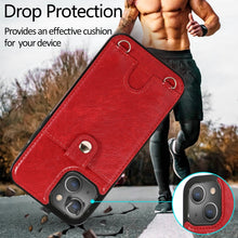 Load image into Gallery viewer, Shockproof PU Leather + TPU Protective Case with Card Slot &amp; Lanyard, For iPhone 13 mini, For iPhone 13, For iPhone 13 Pro, For iPhone 13 Pro Max