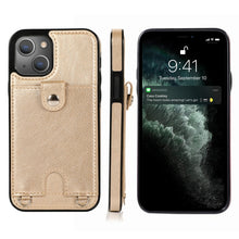 Load image into Gallery viewer, Shockproof PU Leather + TPU Protective Case with Card Slot &amp; Lanyard, For iPhone 13 mini, For iPhone 13, For iPhone 13 Pro, For iPhone 13 Pro Max