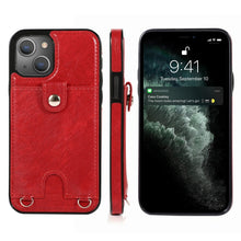 Load image into Gallery viewer, Shockproof PU Leather + TPU Protective Case with Card Slot &amp; Lanyard, For iPhone 13 mini, For iPhone 13, For iPhone 13 Pro, For iPhone 13 Pro Max