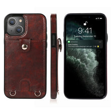 Load image into Gallery viewer, Shockproof PU Leather + TPU Protective Case with Card Slot &amp; Lanyard, For iPhone 13 mini, For iPhone 13, For iPhone 13 Pro, For iPhone 13 Pro Max