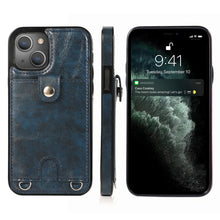 Load image into Gallery viewer, Shockproof PU Leather + TPU Protective Case with Card Slot &amp; Lanyard, For iPhone 13 mini, For iPhone 13, For iPhone 13 Pro, For iPhone 13 Pro Max