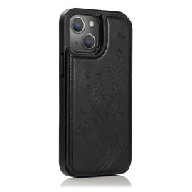 Butterflies Flowers Double Buckle PU + TPU Protective Case with Holder & Card Slots & Photo Frame, For iPhone 13 mini, For iPhone 13, For iPhone 13 Pro, For iPhone 13 Pro Max
