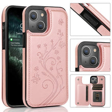 Load image into Gallery viewer, Butterflies Flowers Double Buckle PU + TPU Protective Case with Holder &amp; Card Slots &amp; Photo Frame, For iPhone 13 mini, For iPhone 13, For iPhone 13 Pro, For iPhone 13 Pro Max