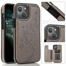 Load image into Gallery viewer, Butterflies Flowers Double Buckle PU + TPU Protective Case with Holder &amp; Card Slots &amp; Photo Frame, For iPhone 13 mini, For iPhone 13, For iPhone 13 Pro, For iPhone 13 Pro Max