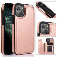 Load image into Gallery viewer, Double Buckle Shockproof PU Protective Case with Card Slots &amp; Holder, For iPhone 13, For  iPhone 13 Mini, For iPhone 13 Pro, For iPhone 13 Pro Max