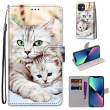 Load image into Gallery viewer, Coloured Drawing Cross Texture Horizontal Flip PU Leather Case with Holder &amp; Card Slots &amp; Wallet &amp; Lanyard, For iPhone 13 mini, For iPhone 13