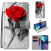 Load image into Gallery viewer, Coloured Drawing Cross Texture Horizontal Flip PU Leather Case with Holder &amp; Card Slots &amp; Wallet &amp; Lanyard, For iPhone 13 mini, For iPhone 13