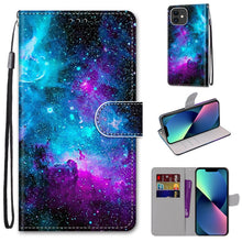 Load image into Gallery viewer, Coloured Drawing Cross Texture Horizontal Flip PU Leather Case with Holder &amp; Card Slots &amp; Wallet &amp; Lanyard, For iPhone 13 mini, For iPhone 13
