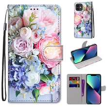 Load image into Gallery viewer, Coloured Drawing Cross Texture Horizontal Flip PU Leather Case with Holder &amp; Card Slots &amp; Wallet &amp; Lanyard, For iPhone 13 mini, For iPhone 13