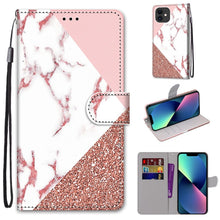 Load image into Gallery viewer, Coloured Drawing Cross Texture Horizontal Flip PU Leather Case with Holder &amp; Card Slots &amp; Wallet &amp; Lanyard, For iPhone 13 mini, For iPhone 13