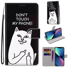 Load image into Gallery viewer, Coloured Drawing Cross Texture Horizontal Flip PU Leather Case with Holder &amp; Card Slots &amp; Wallet &amp; Lanyard, For iPhone 13 mini, For iPhone 13