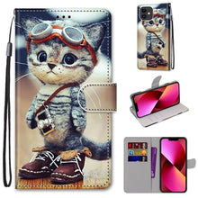 Load image into Gallery viewer, Coloured Drawing Cross Texture Horizontal Flip PU Leather Case with Holder &amp; Card Slots &amp; Wallet &amp; Lanyard, For iPhone 13 mini, For iPhone 13