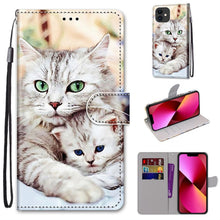 Load image into Gallery viewer, Coloured Drawing Cross Texture Horizontal Flip PU Leather Case with Holder &amp; Card Slots &amp; Wallet &amp; Lanyard, For iPhone 13 mini, For iPhone 13