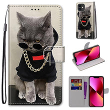 Load image into Gallery viewer, Coloured Drawing Cross Texture Horizontal Flip PU Leather Case with Holder &amp; Card Slots &amp; Wallet &amp; Lanyard, For iPhone 13 mini, For iPhone 13