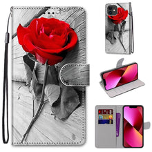 Load image into Gallery viewer, Coloured Drawing Cross Texture Horizontal Flip PU Leather Case with Holder &amp; Card Slots &amp; Wallet &amp; Lanyard, For iPhone 13 mini, For iPhone 13