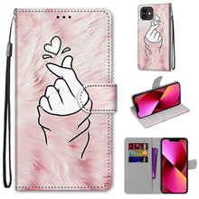 Load image into Gallery viewer, Coloured Drawing Cross Texture Horizontal Flip PU Leather Case with Holder &amp; Card Slots &amp; Wallet &amp; Lanyard, For iPhone 13 mini, For iPhone 13