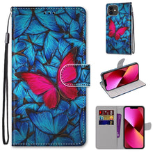 Load image into Gallery viewer, Coloured Drawing Cross Texture Horizontal Flip PU Leather Case with Holder &amp; Card Slots &amp; Wallet &amp; Lanyard, For iPhone 13 mini, For iPhone 13