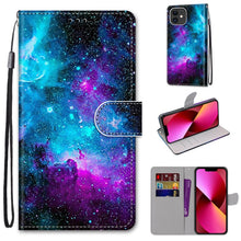 Load image into Gallery viewer, Coloured Drawing Cross Texture Horizontal Flip PU Leather Case with Holder &amp; Card Slots &amp; Wallet &amp; Lanyard, For iPhone 13 mini, For iPhone 13