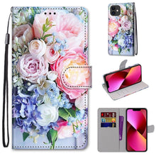 Load image into Gallery viewer, Coloured Drawing Cross Texture Horizontal Flip PU Leather Case with Holder &amp; Card Slots &amp; Wallet &amp; Lanyard, For iPhone 13 mini, For iPhone 13