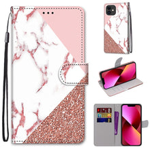 Load image into Gallery viewer, Coloured Drawing Cross Texture Horizontal Flip PU Leather Case with Holder &amp; Card Slots &amp; Wallet &amp; Lanyard, For iPhone 13 mini, For iPhone 13
