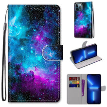 Load image into Gallery viewer, Coloured Drawing Cross Texture Horizontal Flip PU Leather Case with Holder &amp; Card Slots &amp; Wallet &amp; Lanyard, For iPhone 13 Pro, For iPhone 13 Pro Max