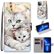 Load image into Gallery viewer, Coloured Drawing Cross Texture Horizontal Flip PU Leather Case with Holder &amp; Card Slots &amp; Wallet &amp; Lanyard, For iPhone 13 Pro, For iPhone 13 Pro Max