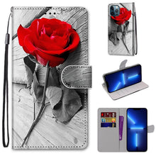 Load image into Gallery viewer, Coloured Drawing Cross Texture Horizontal Flip PU Leather Case with Holder &amp; Card Slots &amp; Wallet &amp; Lanyard, For iPhone 13 Pro, For iPhone 13 Pro Max