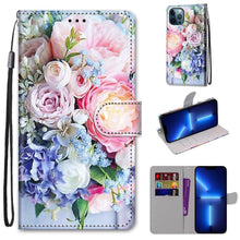 Load image into Gallery viewer, Coloured Drawing Cross Texture Horizontal Flip PU Leather Case with Holder &amp; Card Slots &amp; Wallet &amp; Lanyard, For iPhone 13 Pro, For iPhone 13 Pro Max