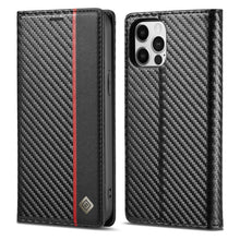 Load image into Gallery viewer, LC.IMEEKE Carbon Fiber PU + TPU Horizontal Flip Leather Case with Holder &amp; Card Slot &amp; Wallet, For iPhone 13 mini, For iPhone 13, For iPhone 13 Pro, For iPhone 13 Pro Max