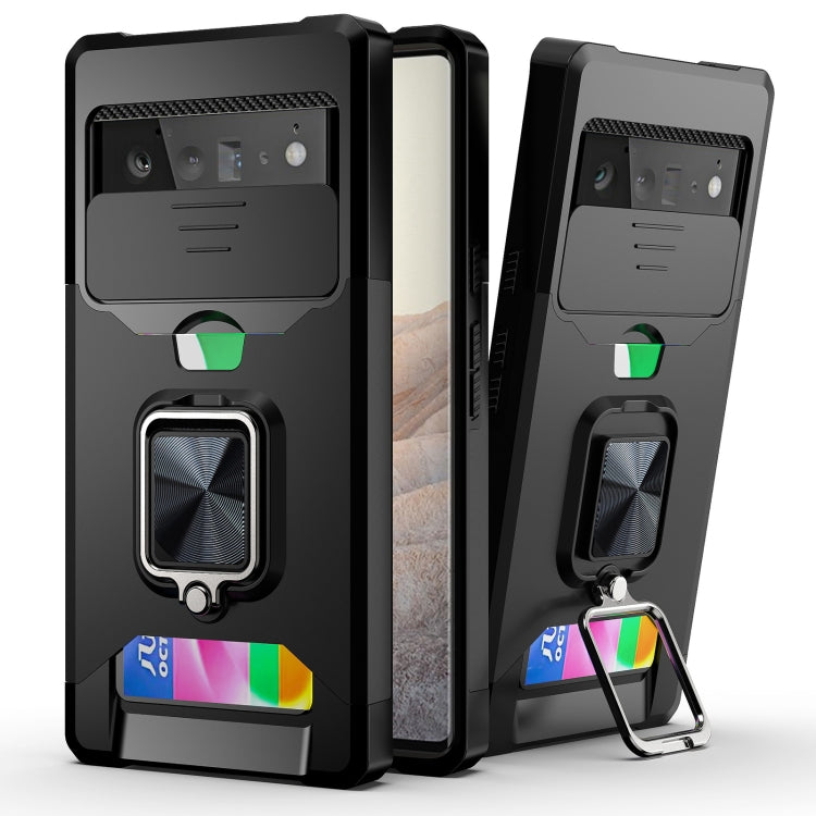 Sliding Camera Cover Design PC + TPU Shockproof Case with Ring Holder & Card Slot, For Google Pixel 6 Pro, For Samsung Galaxy A52, For Samsung Galaxy A72, For Samsung Galaxy S21, For Samsung Galaxy S21+, For Samsung Galaxy A12