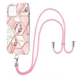 Electroplating Splicing Marble Flower Pattern TPU Shockproof Case with Lanyard, For iPhone 13 mini, For iPhone 13, For iPhone 13 Pro, For iPhone 13 Pro Max, For iPhone 12 mini, For iPhone 12 / 12 Pro, For iPhone 12 Pro Max, For iPhone 11               ...