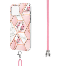 Load image into Gallery viewer, Electroplating Splicing Marble Flower Pattern TPU Shockproof Case with Lanyard, For iPhone 13 mini, For iPhone 13, For iPhone 13 Pro, For iPhone 13 Pro Max, For iPhone 12 mini, For iPhone 12 / 12 Pro, For iPhone 12 Pro Max, For iPhone 11               ...