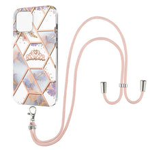 Load image into Gallery viewer, Electroplating Splicing Marble Flower Pattern TPU Shockproof Case with Lanyard, For iPhone 13 mini, For iPhone 13, For iPhone 13 Pro, For iPhone 13 Pro Max, For iPhone 12 mini, For iPhone 12 / 12 Pro, For iPhone 12 Pro Max, For iPhone 11               ...