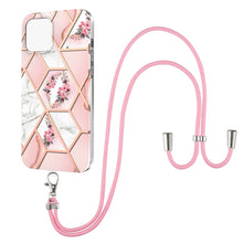 Load image into Gallery viewer, Electroplating Splicing Marble Flower Pattern TPU Shockproof Case with Lanyard, For iPhone 13 mini, For iPhone 13, For iPhone 13 Pro, For iPhone 13 Pro Max, For iPhone 12 mini, For iPhone 12 / 12 Pro, For iPhone 12 Pro Max, For iPhone 11               ...