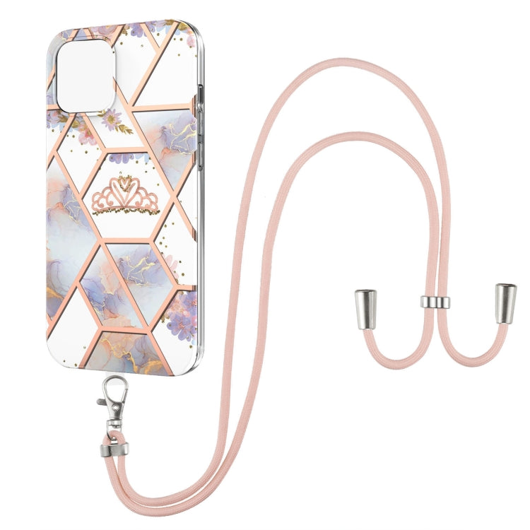 Electroplating Splicing Marble Flower Pattern TPU Shockproof Case with Lanyard, For iPhone 13 mini, For iPhone 13, For iPhone 13 Pro, For iPhone 13 Pro Max, For iPhone 12 mini, For iPhone 12 / 12 Pro, For iPhone 12 Pro Max, For iPhone 11               ...