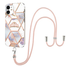 Load image into Gallery viewer, Electroplating Splicing Marble Flower Pattern TPU Shockproof Case with Lanyard, For iPhone 13 mini, For iPhone 13, For iPhone 13 Pro, For iPhone 13 Pro Max, For iPhone 12 mini, For iPhone 12 / 12 Pro, For iPhone 12 Pro Max, For iPhone 11               ...