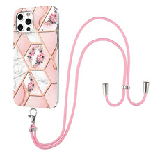 Load image into Gallery viewer, Electroplating Splicing Marble Flower Pattern TPU Shockproof Case with Lanyard, For iPhone 13 mini, For iPhone 13, For iPhone 13 Pro, For iPhone 13 Pro Max, For iPhone 12 mini, For iPhone 12 / 12 Pro, For iPhone 12 Pro Max, For iPhone 11               ...