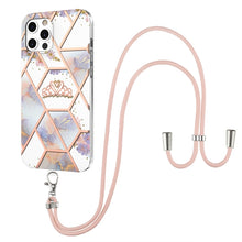 Load image into Gallery viewer, Electroplating Splicing Marble Flower Pattern TPU Shockproof Case with Lanyard, For iPhone 13 mini, For iPhone 13, For iPhone 13 Pro, For iPhone 13 Pro Max, For iPhone 12 mini, For iPhone 12 / 12 Pro, For iPhone 12 Pro Max, For iPhone 11               ...