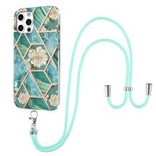 Load image into Gallery viewer, Electroplating Splicing Marble Flower Pattern TPU Shockproof Case with Lanyard, For iPhone 13 mini, For iPhone 13, For iPhone 13 Pro, For iPhone 13 Pro Max, For iPhone 12 mini, For iPhone 12 / 12 Pro, For iPhone 12 Pro Max, For iPhone 11               ...