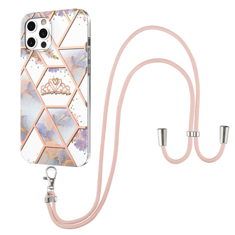 Electroplating Splicing Marble Flower Pattern TPU Shockproof Case with Lanyard, For iPhone 13 mini, For iPhone 13, For iPhone 13 Pro, For iPhone 13 Pro Max, For iPhone 12 mini, For iPhone 12 / 12 Pro, For iPhone 12 Pro Max, For iPhone 11               ...
