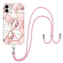 Load image into Gallery viewer, Electroplating Splicing Marble Flower Pattern TPU Shockproof Case with Lanyard, For iPhone 13 mini, For iPhone 13, For iPhone 13 Pro, For iPhone 13 Pro Max, For iPhone 12 mini, For iPhone 12 / 12 Pro, For iPhone 12 Pro Max, For iPhone 11               ...
