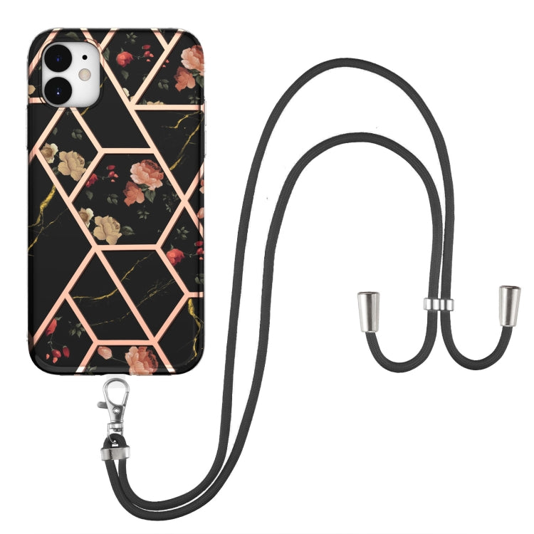 Electroplating Splicing Marble Flower Pattern TPU Shockproof Case with Lanyard, For iPhone 13 mini, For iPhone 13, For iPhone 13 Pro, For iPhone 13 Pro Max, For iPhone 12 mini, For iPhone 12 / 12 Pro, For iPhone 12 Pro Max, For iPhone 11               ...