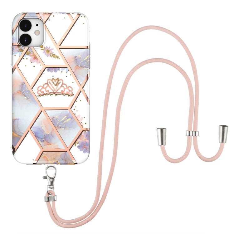 Electroplating Splicing Marble Flower Pattern TPU Shockproof Case with Lanyard, For iPhone 13 mini, For iPhone 13, For iPhone 13 Pro, For iPhone 13 Pro Max, For iPhone 12 mini, For iPhone 12 / 12 Pro, For iPhone 12 Pro Max, For iPhone 11               ...