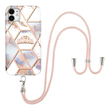 Load image into Gallery viewer, Electroplating Splicing Marble Flower Pattern TPU Shockproof Case with Lanyard, For iPhone 13 mini, For iPhone 13, For iPhone 13 Pro, For iPhone 13 Pro Max, For iPhone 12 mini, For iPhone 12 / 12 Pro, For iPhone 12 Pro Max, For iPhone 11               ...