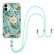 Load image into Gallery viewer, Electroplating Splicing Marble Flower Pattern TPU Shockproof Case with Lanyard, For iPhone 13 mini, For iPhone 13, For iPhone 13 Pro, For iPhone 13 Pro Max, For iPhone 12 mini, For iPhone 12 / 12 Pro, For iPhone 12 Pro Max, For iPhone 11               ...