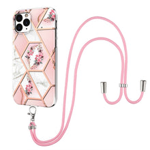 Load image into Gallery viewer, Electroplating Splicing Marble Flower Pattern TPU Shockproof Case with Lanyard, For iPhone 13 mini, For iPhone 13, For iPhone 13 Pro, For iPhone 13 Pro Max, For iPhone 12 mini, For iPhone 12 / 12 Pro, For iPhone 12 Pro Max, For iPhone 11               ...
