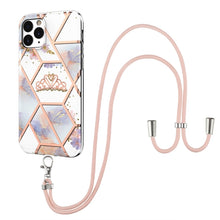 Load image into Gallery viewer, Electroplating Splicing Marble Flower Pattern TPU Shockproof Case with Lanyard, For iPhone 13 mini, For iPhone 13, For iPhone 13 Pro, For iPhone 13 Pro Max, For iPhone 12 mini, For iPhone 12 / 12 Pro, For iPhone 12 Pro Max, For iPhone 11               ...